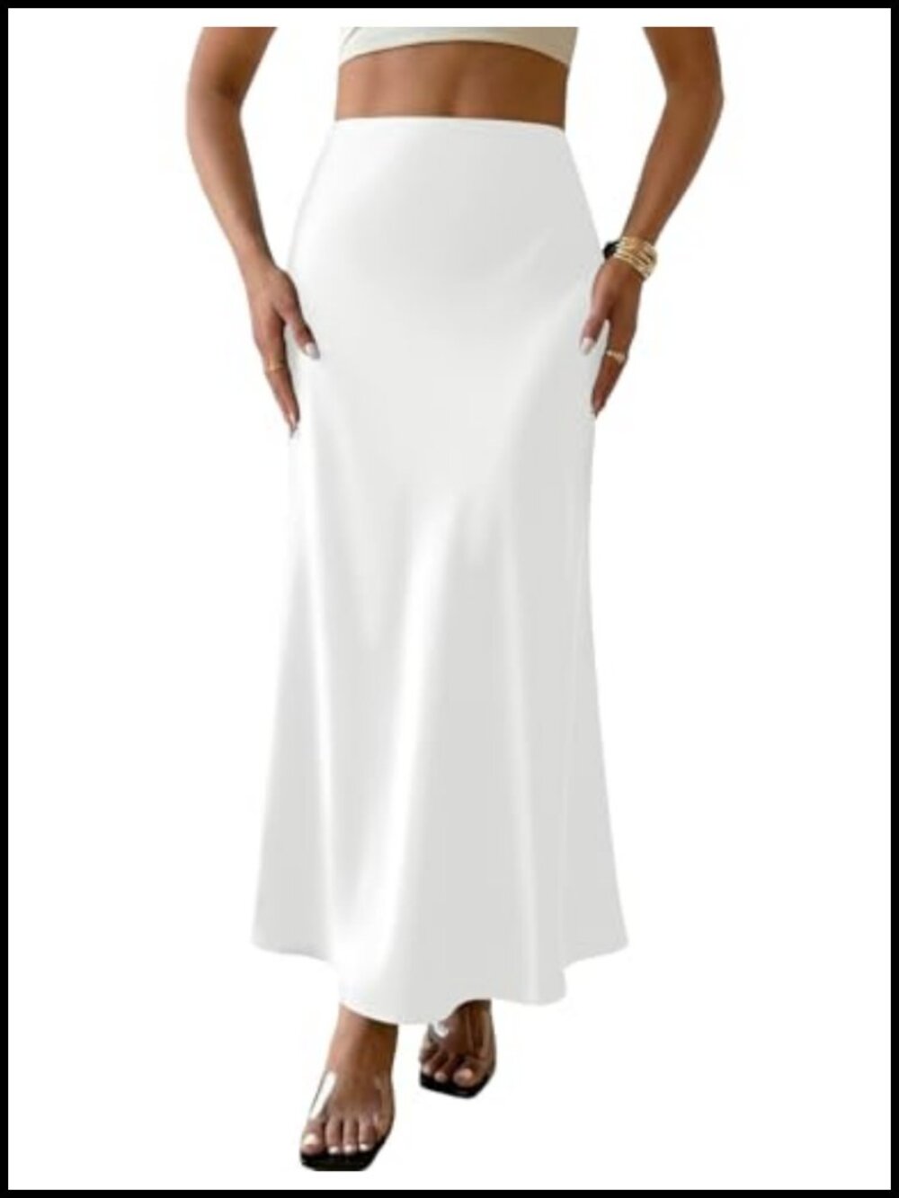 Satin Maxi Skirt High Waisted A-Line Flowy Silk-Like Skirt